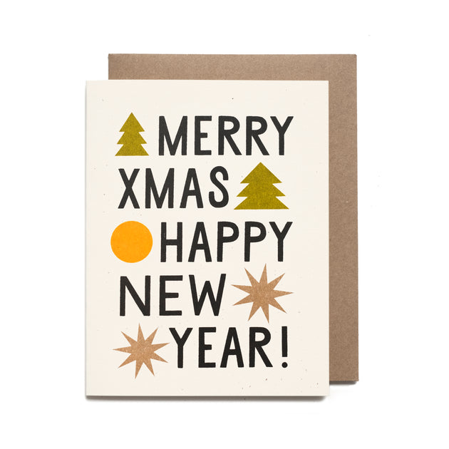 Sale - Merry Xmas Happy New Year Riso Printed card