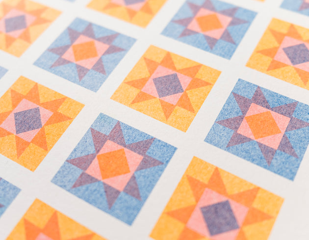 Quilt Block Print - 11x14 Risograph Art Print