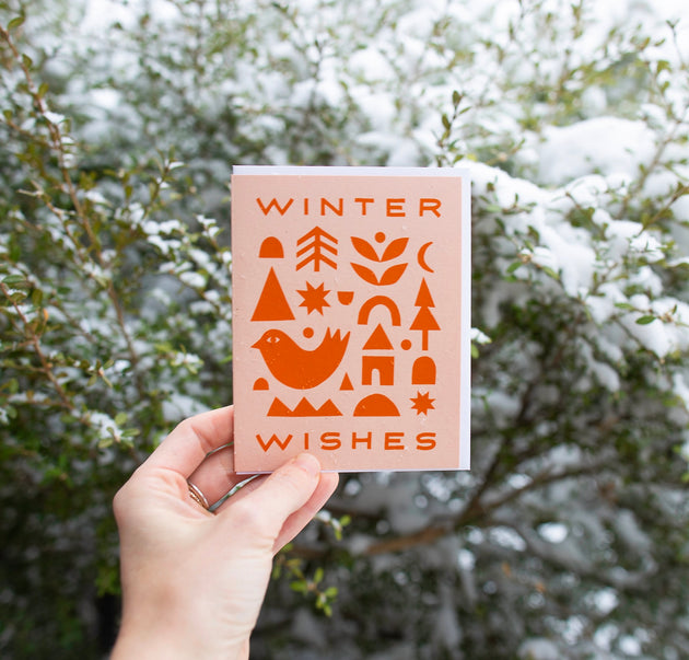 Winter Wishes Collage Screen Printed Card