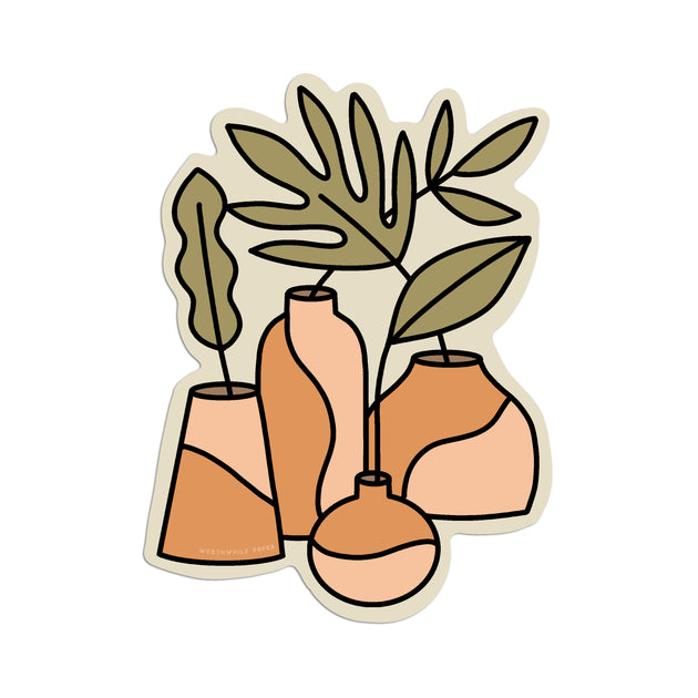 Leaves & Vases Die Cut Sticker