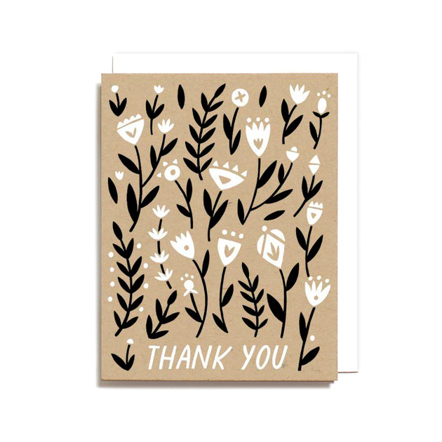 Thank You Floral Pattern Screen Printed Card
