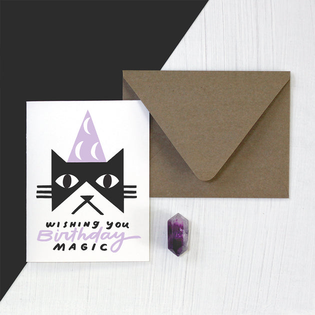 Birthday Magic Black Cat Screen Printed Card