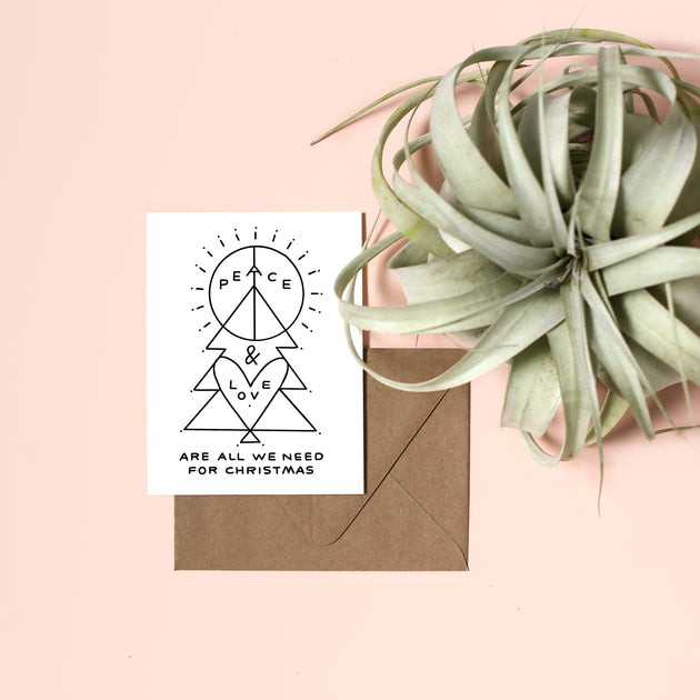Peace and Love Christmas Riso Printed Card